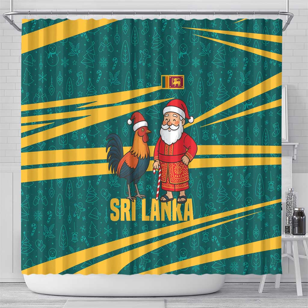 Sri Lanka Christmas Shower Curtain with Santa Claus Rooster Festive Pattern and National Flag Design - Wonder Print Shop