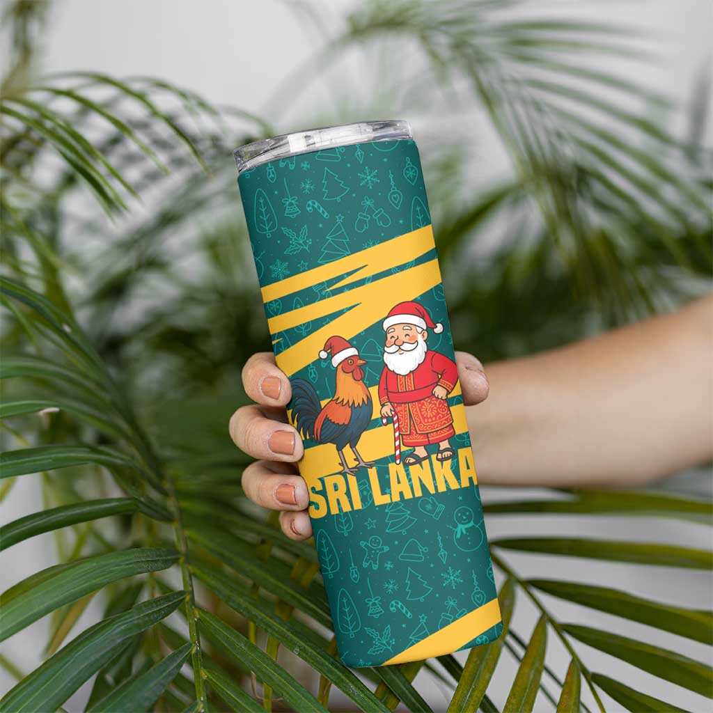 Sri Lanka Christmas Skinny Tumbler with Santa Claus Rooster Festive Pattern and National Flag Design - Wonder Print Shop