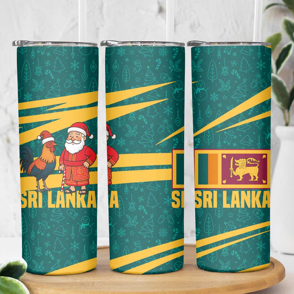 Sri Lanka Christmas Skinny Tumbler with Santa Claus Rooster Festive Pattern and National Flag Design - Wonder Print Shop