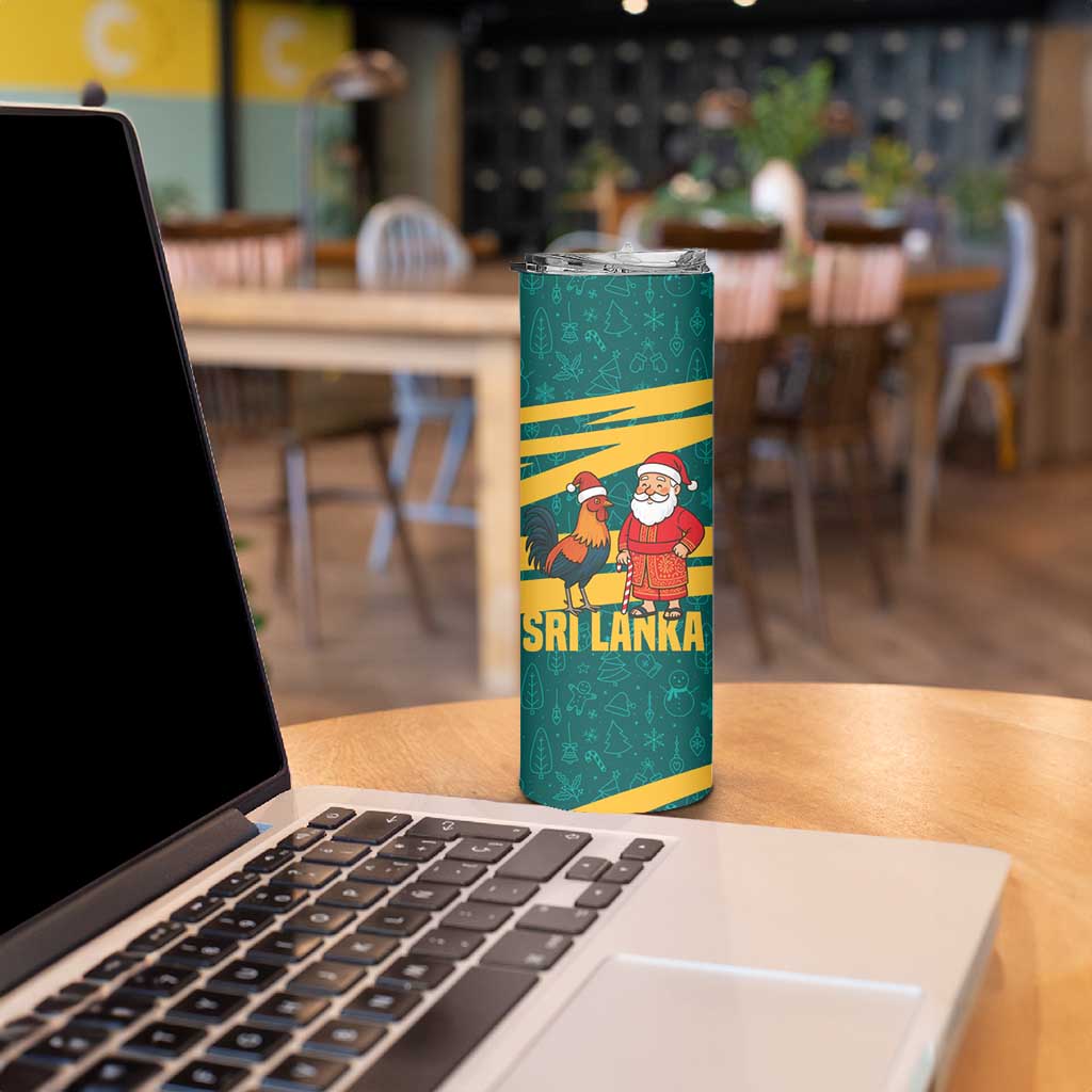 Sri Lanka Christmas Skinny Tumbler with Santa Claus Rooster Festive Pattern and National Flag Design - Wonder Print Shop