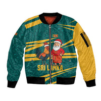 Sri Lanka Christmas Sleeve Zip Bomber Jacket with Santa Claus Rooster Festive Pattern and National Flag Design - Wonder Print Shop