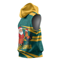 Sri Lanka Christmas Sleeveless Hoodie with Santa Claus Rooster Festive Pattern and National Flag Design - Wonder Print Shop