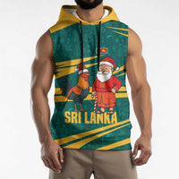 Sri Lanka Christmas Sleeveless Hoodie with Santa Claus Rooster Festive Pattern and National Flag Design - Wonder Print Shop