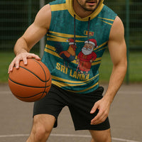 Sri Lanka Christmas Sleeveless Hoodie with Santa Claus Rooster Festive Pattern and National Flag Design - Wonder Print Shop