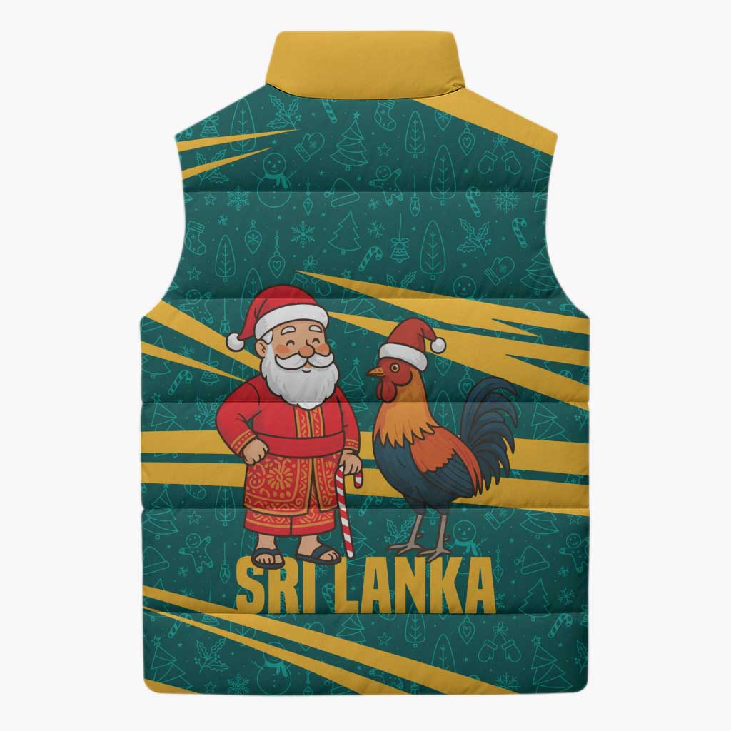 Sri Lanka Christmas Sleeveless Puffer Jacket with Santa Claus Rooster Festive Pattern and National Flag Design - Wonder Print Shop
