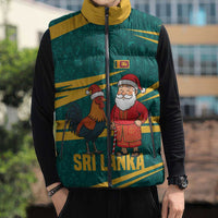Sri Lanka Christmas Sleeveless Puffer Jacket with Santa Claus Rooster Festive Pattern and National Flag Design - Wonder Print Shop