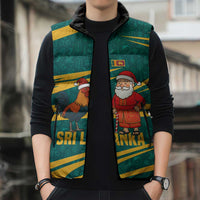 Sri Lanka Christmas Sleeveless Puffer Jacket with Santa Claus Rooster Festive Pattern and National Flag Design - Wonder Print Shop