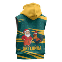 Sri Lanka Christmas Sleeveless Zip Hoodie with Santa Claus Rooster Festive Pattern and National Flag Design - Wonder Print Shop