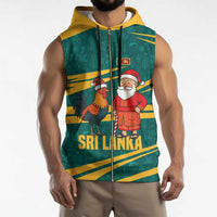 Sri Lanka Christmas Sleeveless Zip Hoodie with Santa Claus Rooster Festive Pattern and National Flag Design - Wonder Print Shop