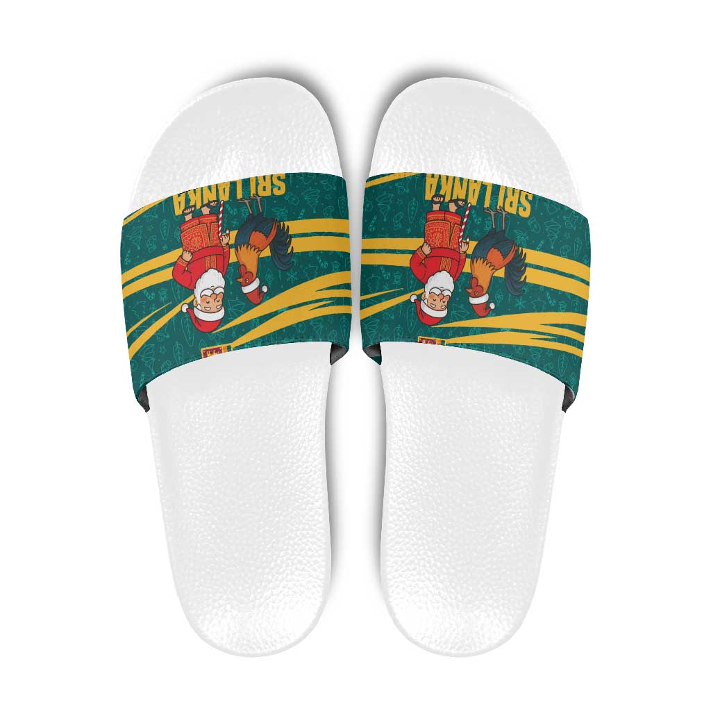 Sri Lanka Christmas Slide Sandals with Santa Claus Rooster Festive Pattern and National Flag Design - Wonder Print Shop