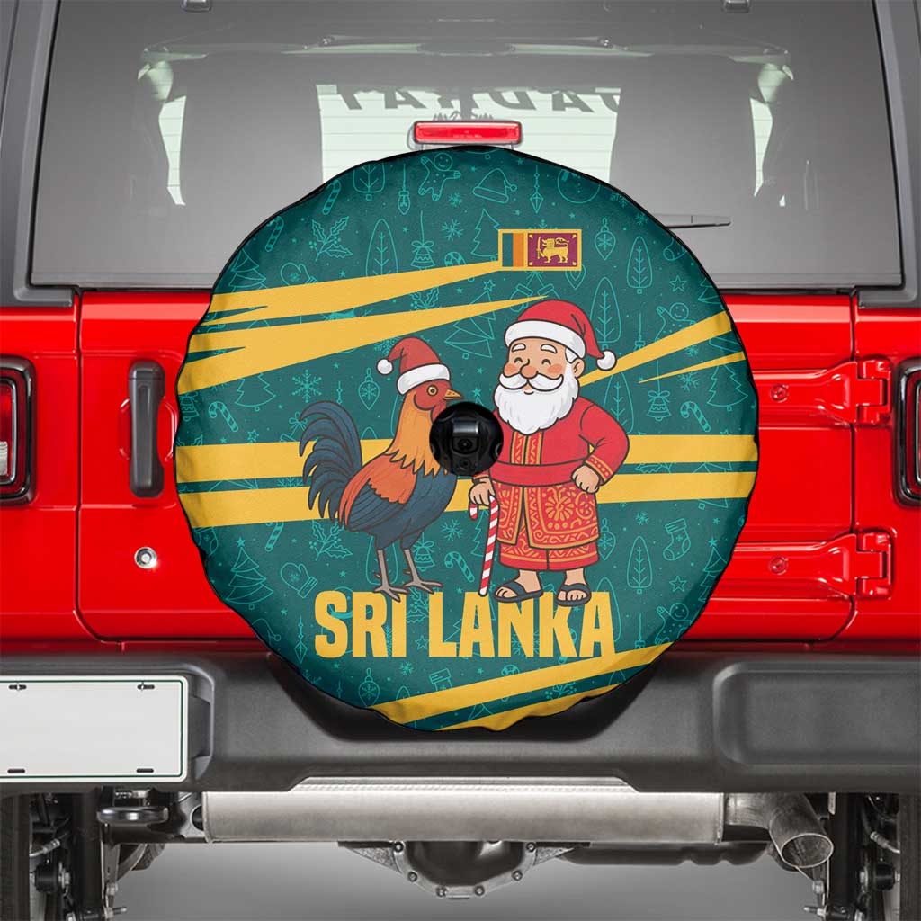 Sri Lanka Christmas Spare Tire Cover with Santa Claus Rooster Festive Pattern and National Flag Design - Wonder Print Shop