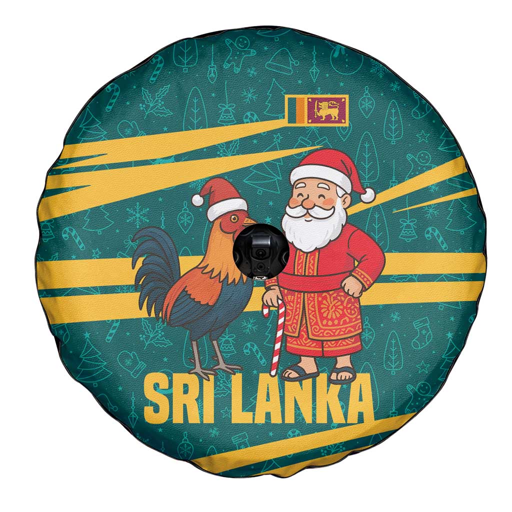 Sri Lanka Christmas Spare Tire Cover with Santa Claus Rooster Festive Pattern and National Flag Design - Wonder Print Shop
