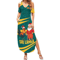 Sri Lanka Christmas Summer Maxi Dress with Santa Claus Rooster Festive Pattern and National Flag Design - Wonder Print Shop