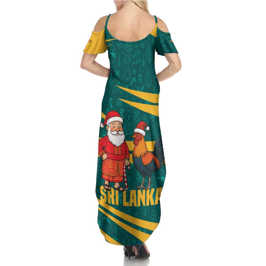 Sri Lanka Christmas Summer Maxi Dress with Santa Claus Rooster Festive Pattern and National Flag Design - Wonder Print Shop
