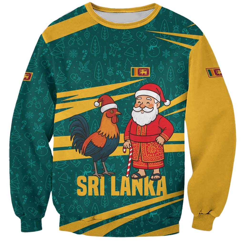 Sri Lanka Christmas Sweatshirt with Santa Claus Rooster Festive Pattern and National Flag Design - Wonder Print Shop