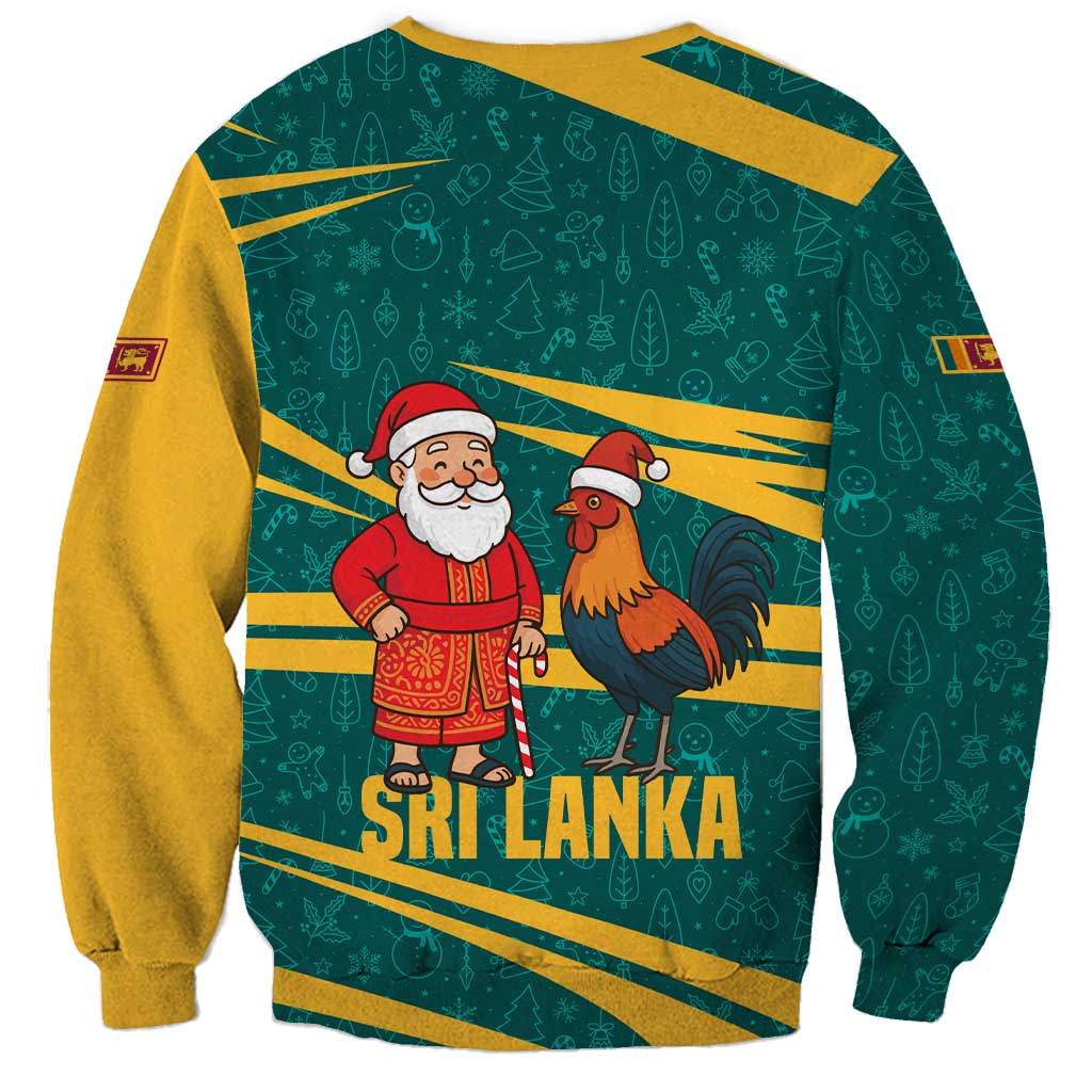 Sri Lanka Christmas Sweatshirt with Santa Claus Rooster Festive Pattern and National Flag Design - Wonder Print Shop