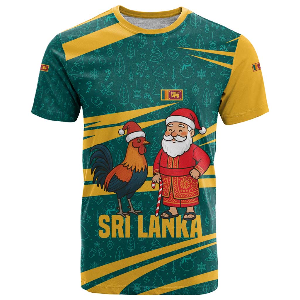 Sri Lanka Christmas T Shirt with Santa Claus Rooster Festive Pattern and National Flag Design - Wonder Print Shop