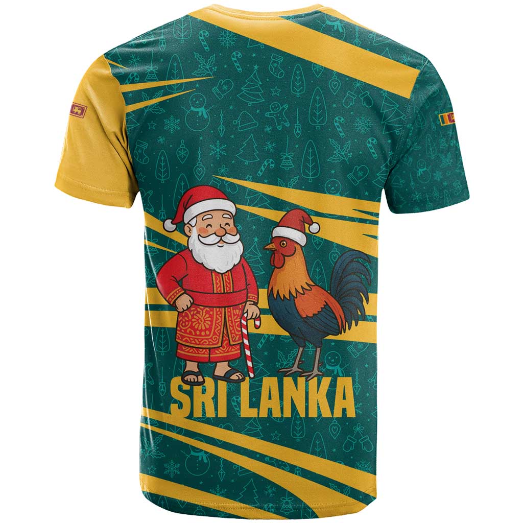 Sri Lanka Christmas T Shirt with Santa Claus Rooster Festive Pattern and National Flag Design - Wonder Print Shop