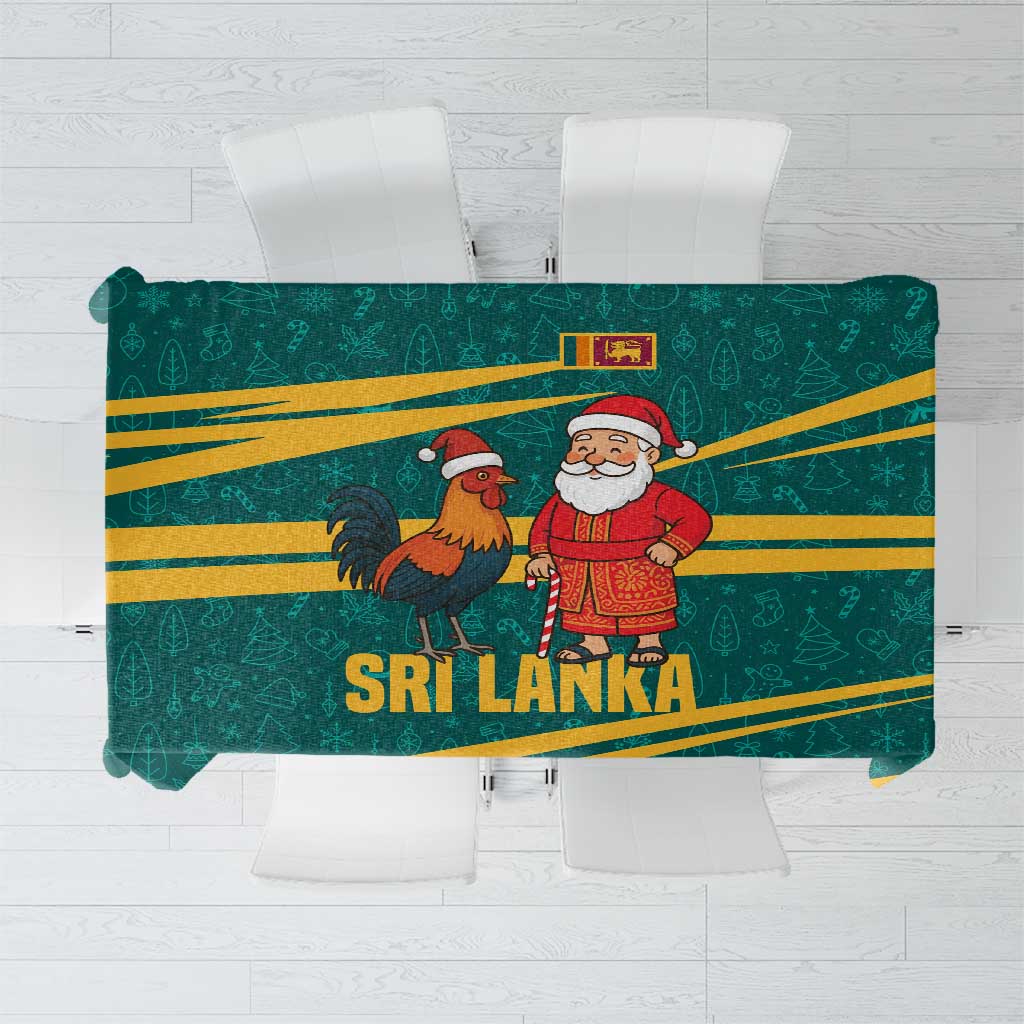Sri Lanka Christmas Tablecloth with Santa Claus Rooster Festive Pattern and National Flag Design - Wonder Print Shop
