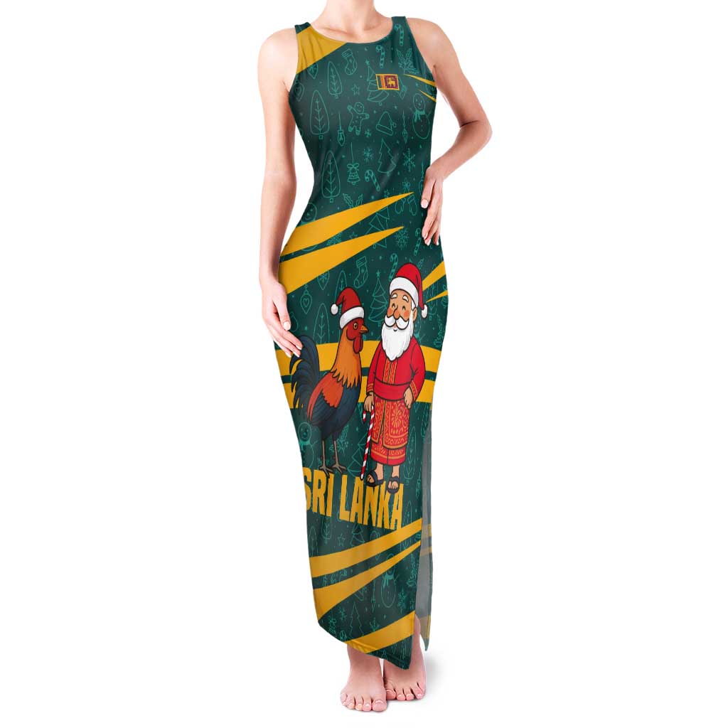 Sri Lanka Christmas Tank Maxi Dress with Santa Claus Rooster Festive Pattern and National Flag Design - Wonder Print Shop