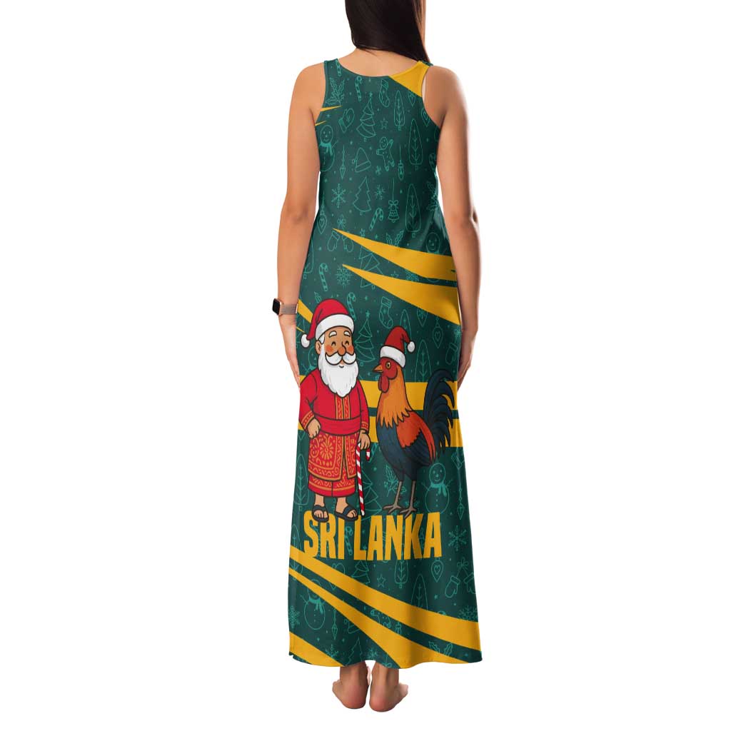 Sri Lanka Christmas Tank Maxi Dress with Santa Claus Rooster Festive Pattern and National Flag Design - Wonder Print Shop