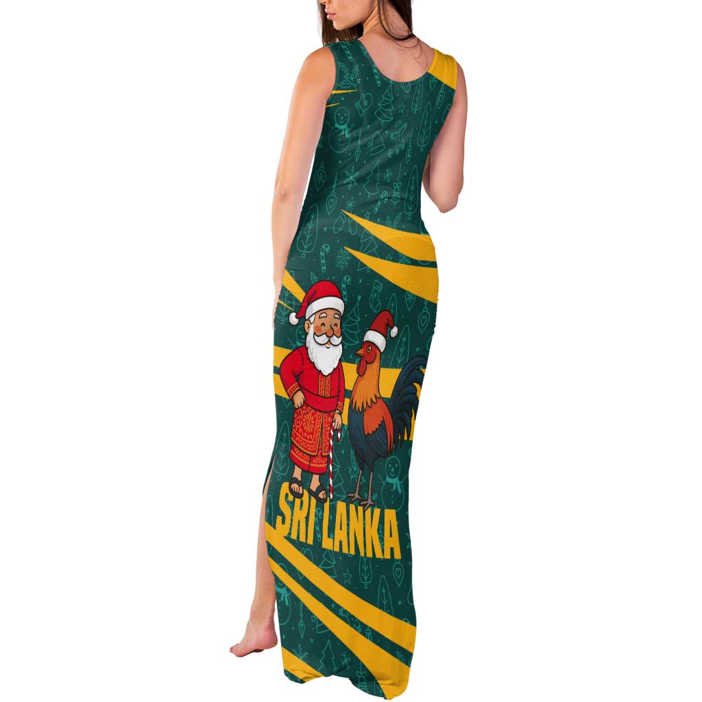 Sri Lanka Christmas Tank Maxi Dress with Santa Claus Rooster Festive Pattern and National Flag Design - Wonder Print Shop