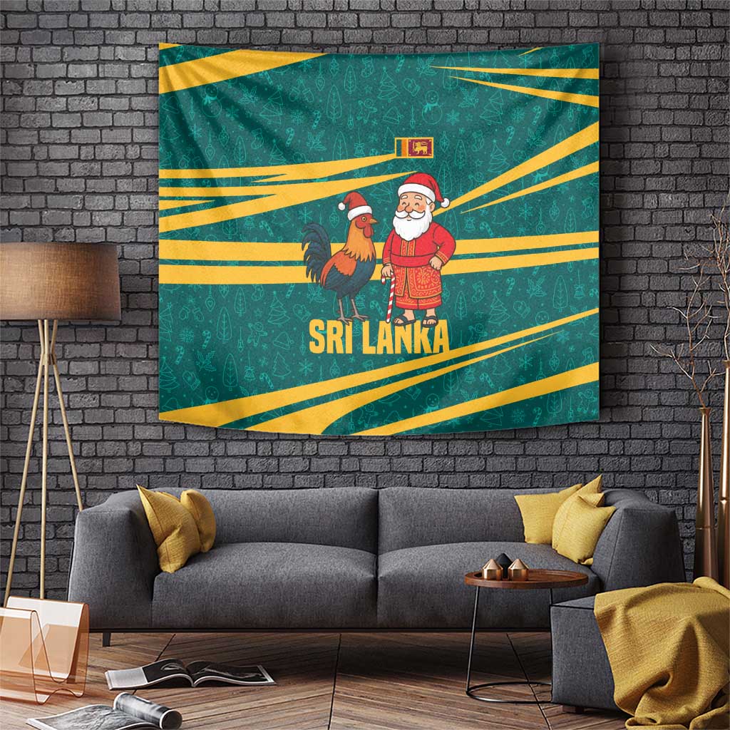 Sri Lanka Christmas Tapestry with Santa Claus Rooster Festive Pattern and National Flag Design - Wonder Print Shop