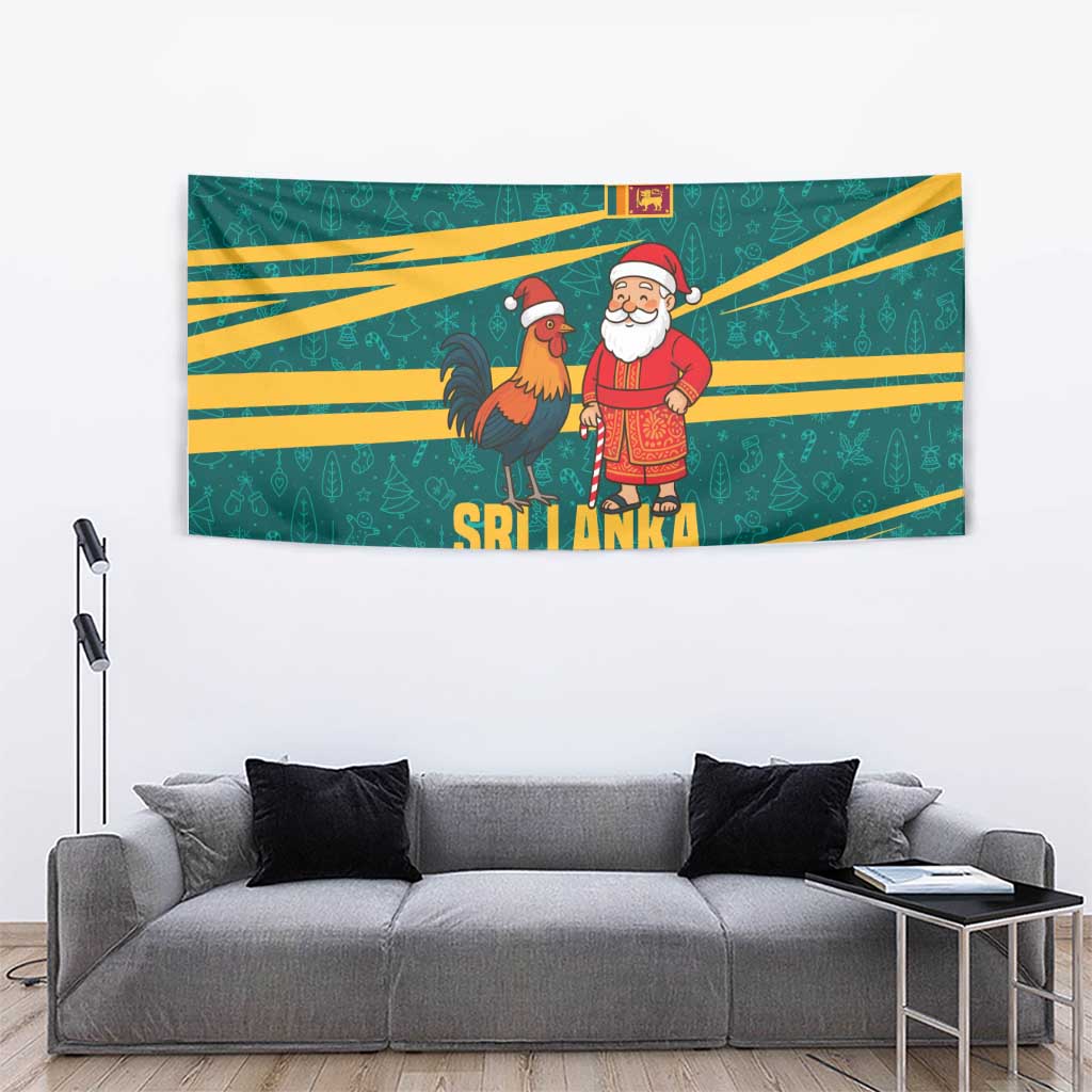 Sri Lanka Christmas Tapestry with Santa Claus Rooster Festive Pattern and National Flag Design - Wonder Print Shop