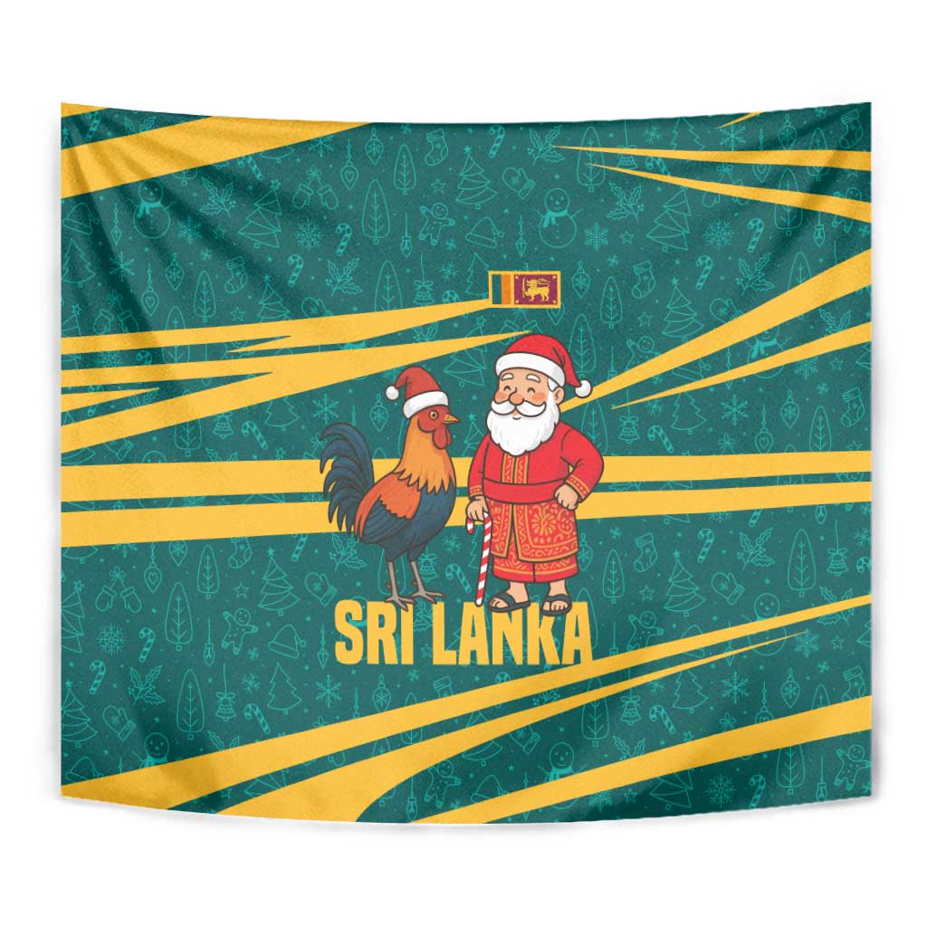 Sri Lanka Christmas Tapestry with Santa Claus Rooster Festive Pattern and National Flag Design - Wonder Print Shop