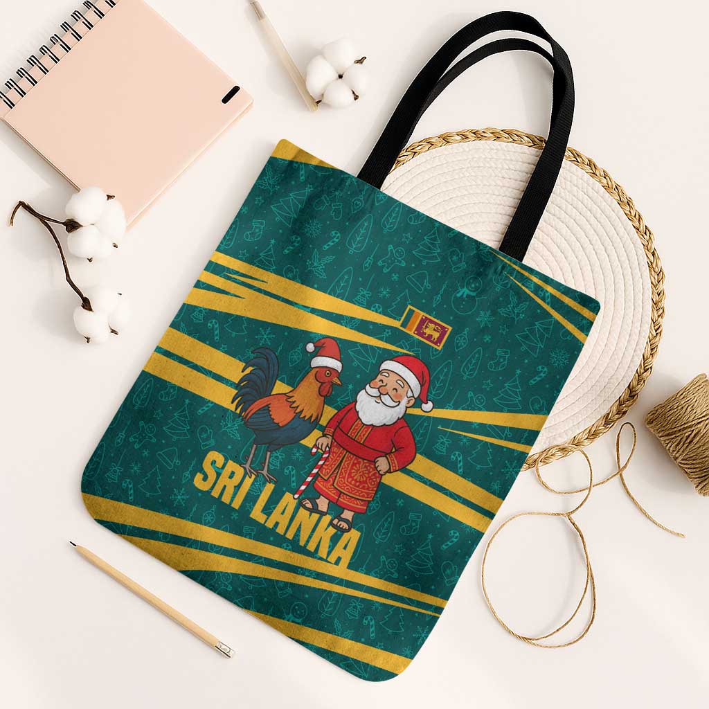 Sri Lanka Christmas Tote Bag with Santa Claus Rooster Festive Pattern and National Flag Design - Wonder Print Shop