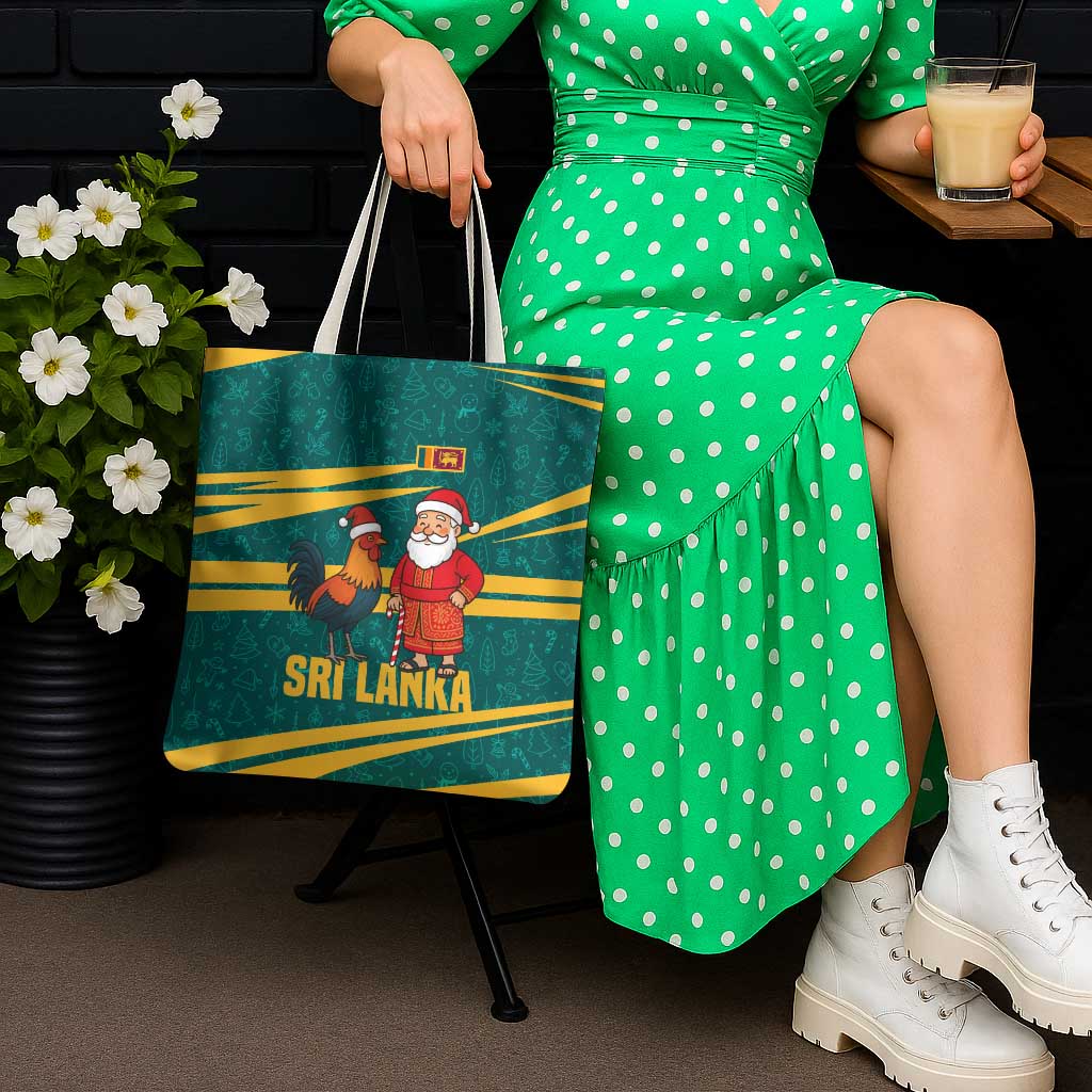 Sri Lanka Christmas Tote Bag with Santa Claus Rooster Festive Pattern and National Flag Design - Wonder Print Shop
