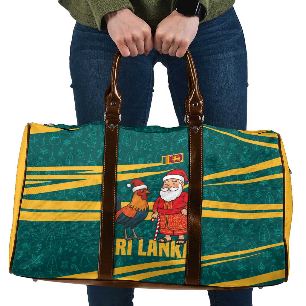 Sri Lanka Christmas Travel Bag with Santa Claus Rooster Festive Pattern and National Flag Design - Wonder Print Shop
