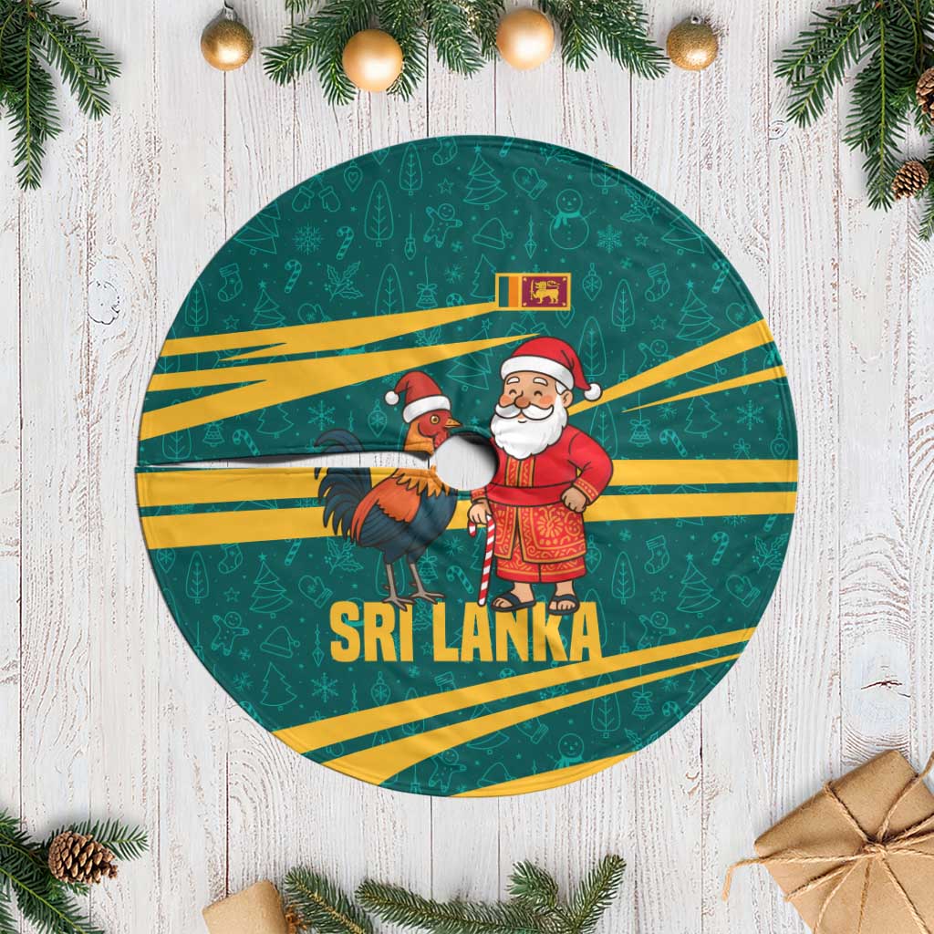 Sri Lanka Christmas Tree Skirt with Santa Claus Rooster Festive Pattern and National Flag Design - Wonder Print Shop