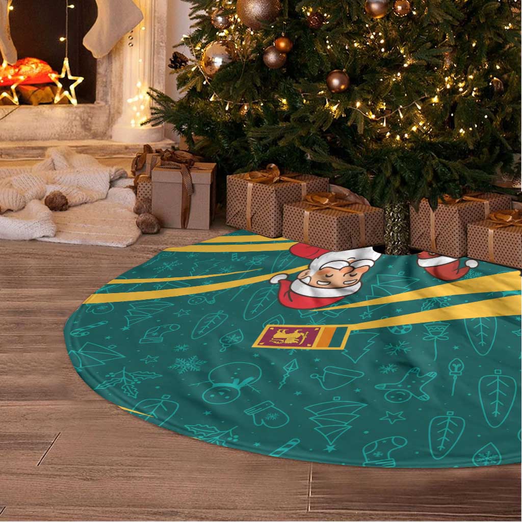 Sri Lanka Christmas Tree Skirt with Santa Claus Rooster Festive Pattern and National Flag Design - Wonder Print Shop