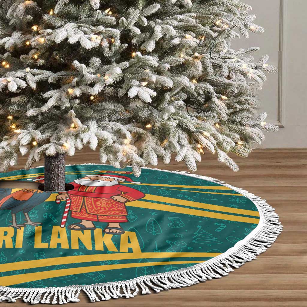 Sri Lanka Christmas Tree Skirt with Santa Claus Rooster Festive Pattern and National Flag Design - Wonder Print Shop
