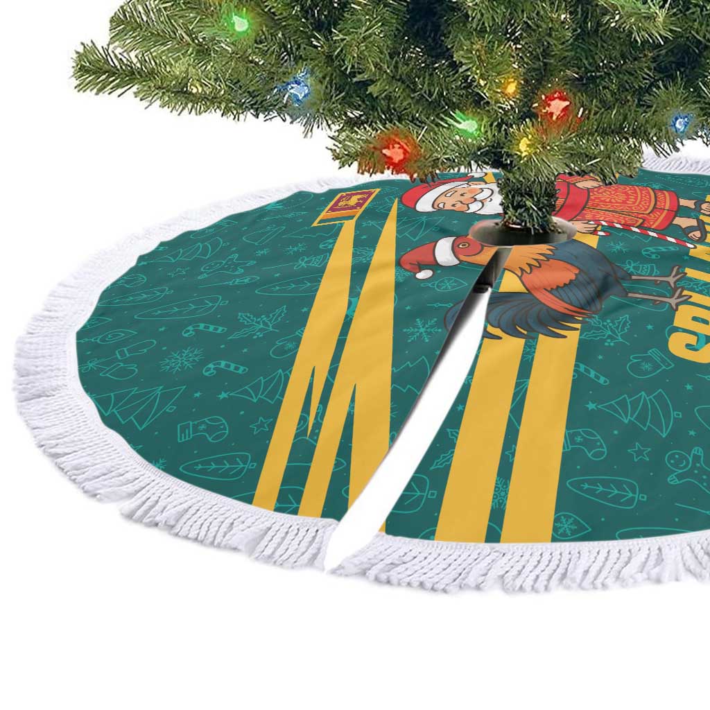 Sri Lanka Christmas Tree Skirt with Santa Claus Rooster Festive Pattern and National Flag Design - Wonder Print Shop