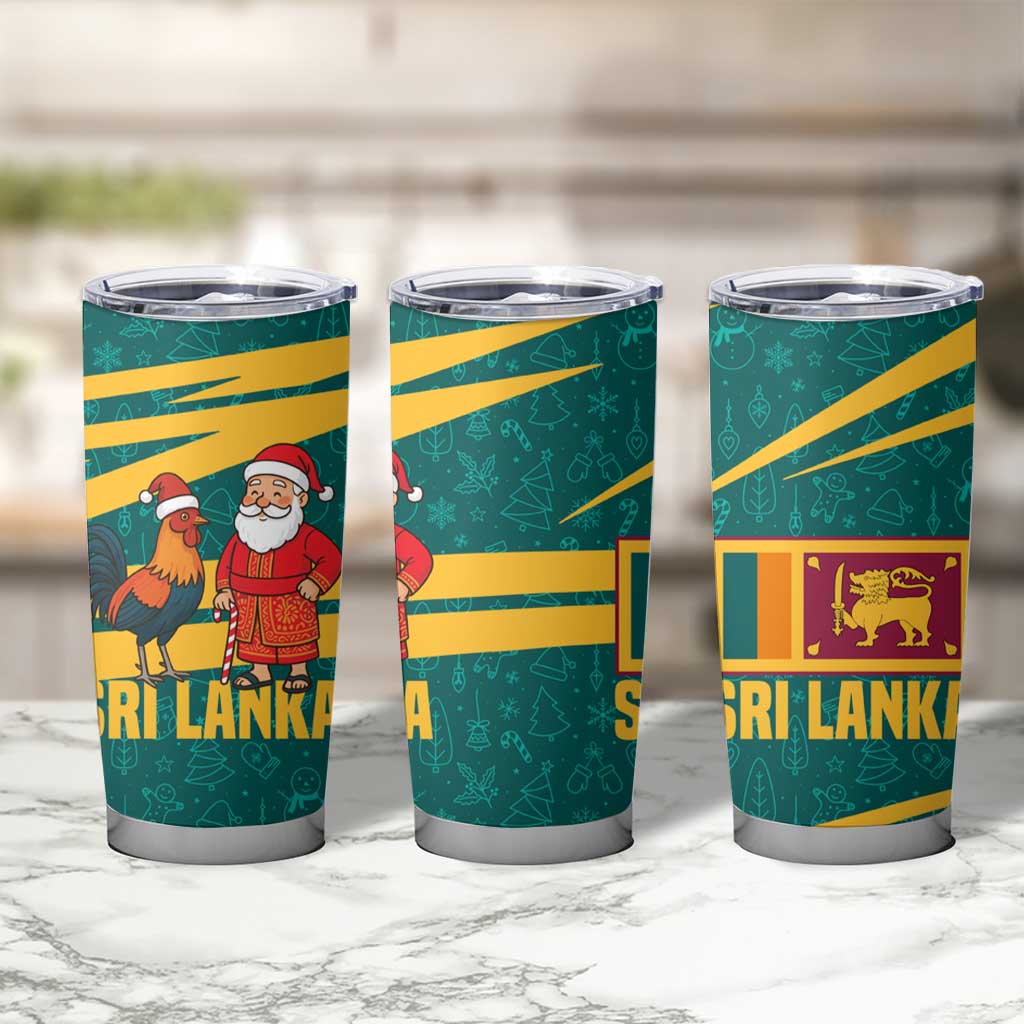 Sri Lanka Christmas Tumbler Cup with Santa Claus Rooster Festive Pattern and National Flag Design - Wonder Print Shop
