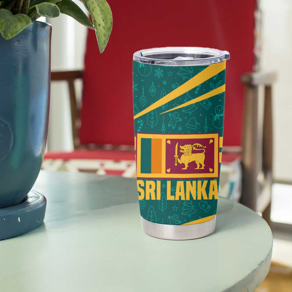 Sri Lanka Christmas Tumbler Cup with Santa Claus Rooster Festive Pattern and National Flag Design - Wonder Print Shop