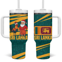 Sri Lanka Christmas Tumbler With Handle with Santa Claus Rooster Festive Pattern and National Flag Design - Wonder Print Shop