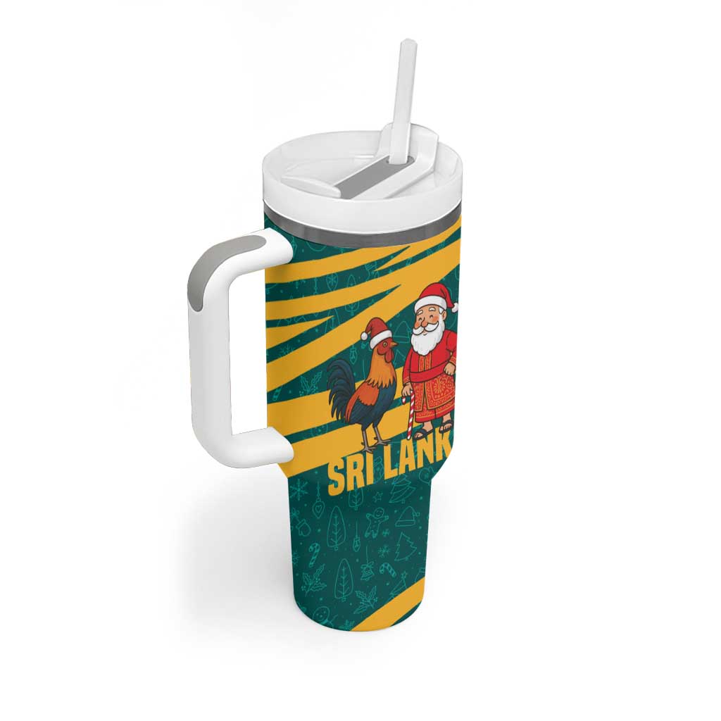 Sri Lanka Christmas Tumbler With Handle with Santa Claus Rooster Festive Pattern and National Flag Design - Wonder Print Shop