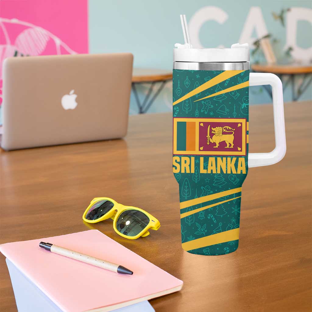 Sri Lanka Christmas Tumbler With Handle with Santa Claus Rooster Festive Pattern and National Flag Design - Wonder Print Shop