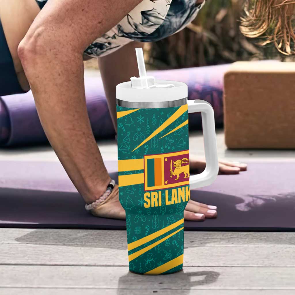 Sri Lanka Christmas Tumbler With Handle with Santa Claus Rooster Festive Pattern and National Flag Design - Wonder Print Shop