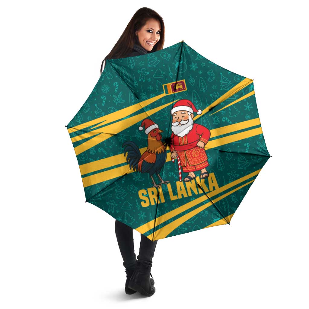 Sri Lanka Christmas Umbrella with Santa Claus Rooster Festive Pattern and National Flag Design - Wonder Print Shop