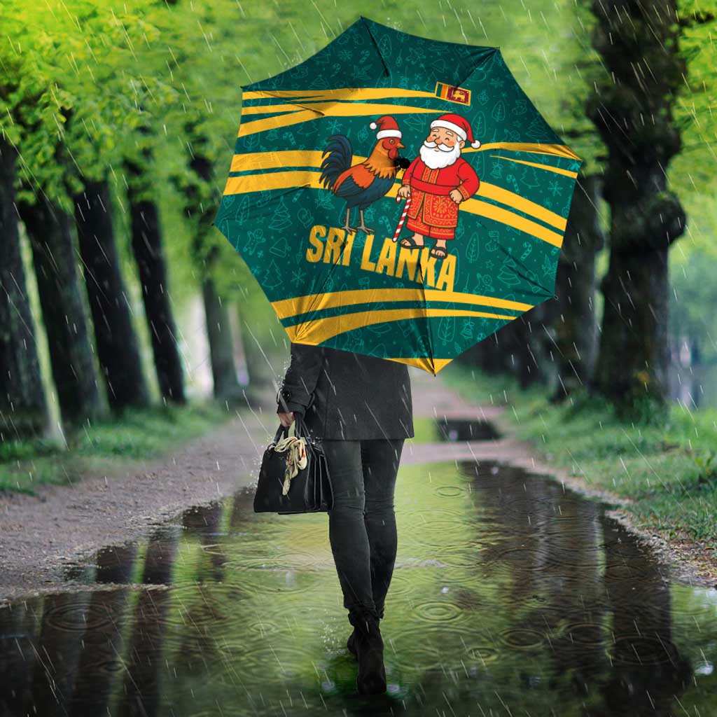 Sri Lanka Christmas Umbrella with Santa Claus Rooster Festive Pattern and National Flag Design - Wonder Print Shop