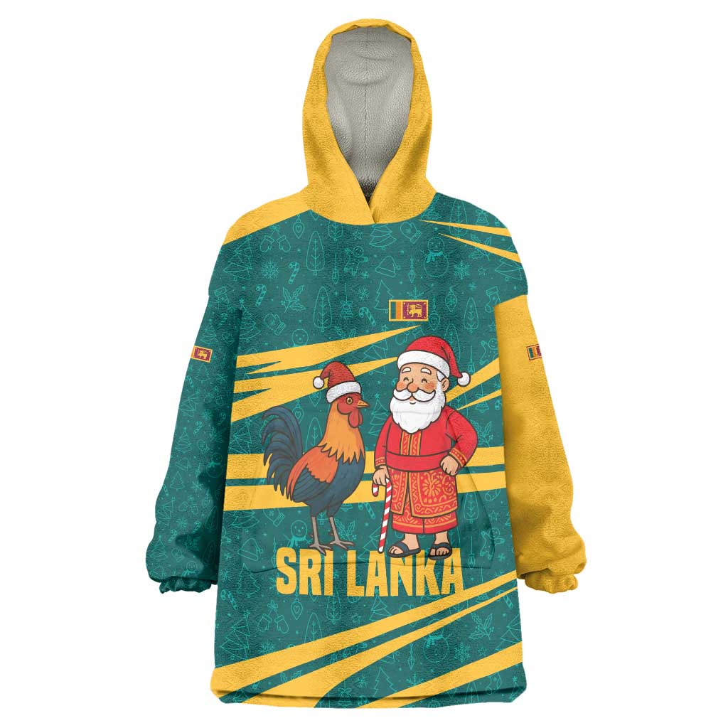Sri Lanka Christmas Wearable Blanket Hoodie with Santa Claus Rooster Festive Pattern and National Flag Design - Wonder Print Shop