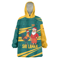 Sri Lanka Christmas Wearable Blanket Hoodie with Santa Claus Rooster Festive Pattern and National Flag Design - Wonder Print Shop