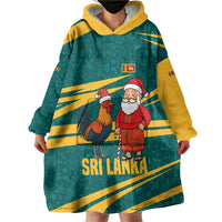 Sri Lanka Christmas Wearable Blanket Hoodie with Santa Claus Rooster Festive Pattern and National Flag Design - Wonder Print Shop