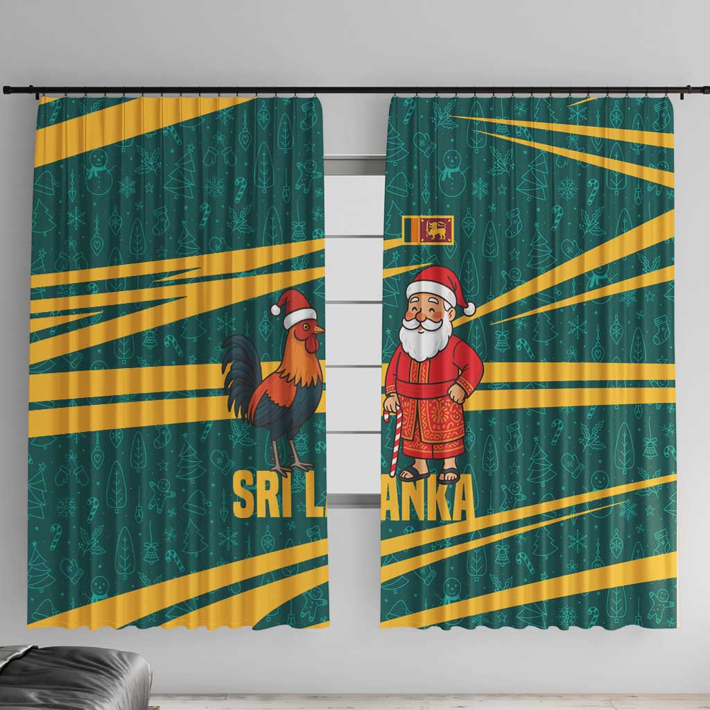 Sri Lanka Christmas Window Curtain with Santa Claus Rooster Festive Pattern and National Flag Design - Wonder Print Shop