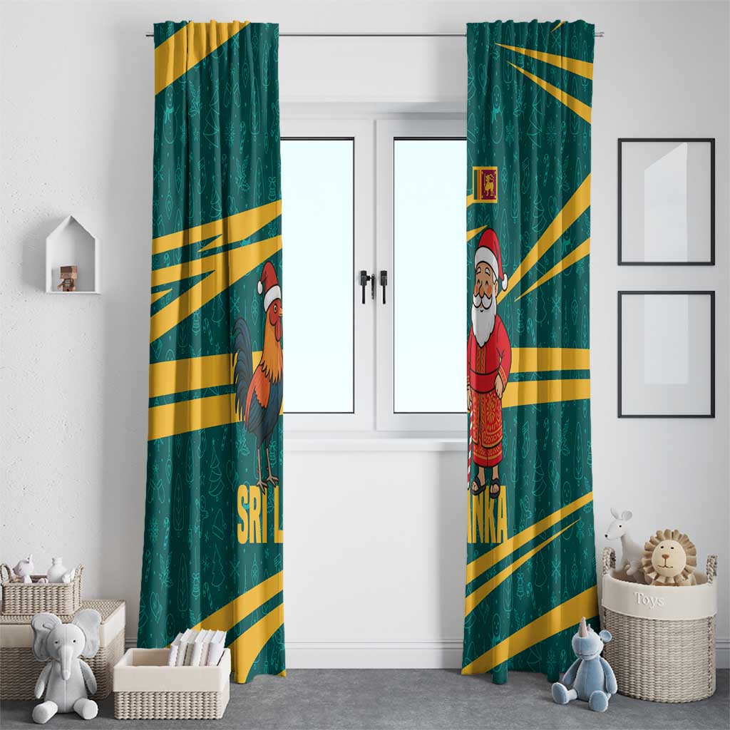 Sri Lanka Christmas Window Curtain with Santa Claus Rooster Festive Pattern and National Flag Design - Wonder Print Shop