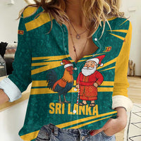 Sri Lanka Christmas Women Casual Shirt with Santa Claus Rooster Festive Pattern and National Flag Design - Wonder Print Shop